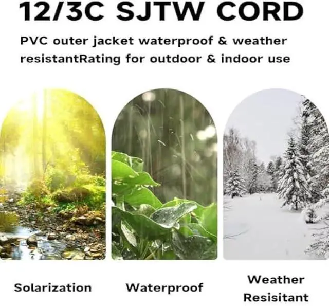 Alt view image 5 of 6 - Outdoor Extension Cord with Lighted End, 12 Gauge Heavy Duty 10 FT, 3 Prong Grounded 15 Amp, 12/3 SJTW Waterproof Power Cord for Appliances, UL Listed, Black