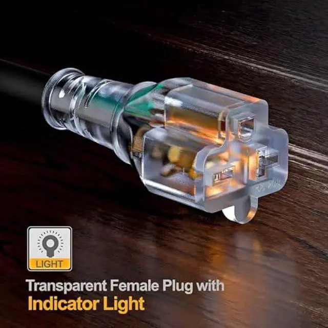 Alt view image 5 of 6 - 10FT Nema 6-20P Extension Cord, Plugrand 20 Amp-250 Volt 12AWG Nema 6-20 Heavy Duty Extension Cable, Nema 6-15R/20R T-Blade Cord with Red Indicator Light, Black Color for Air Conditioner Etc.