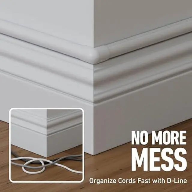 Alt view image 5 of 5 - D-Line Half Round Cord Hider, Patented Cable Cover, Hide TV Wall Mount Wires, Raceway for Cords, Decorative Wire Covers, Paintable, Adhesive Cable Concealer, 10x 0.78in W x 0.39in H x 15.7in L, White