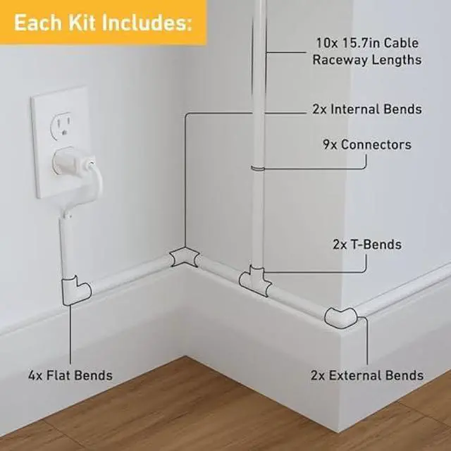 Alt view image 2 of 5 - D-Line Half Round Cord Hider, Patented Cable Cover, Hide TV Wall Mount Wires, Raceway for Cords, Decorative Wire Covers, Paintable, Adhesive Cable Concealer, 10x 0.78in W x 0.39in H x 15.7in L, White