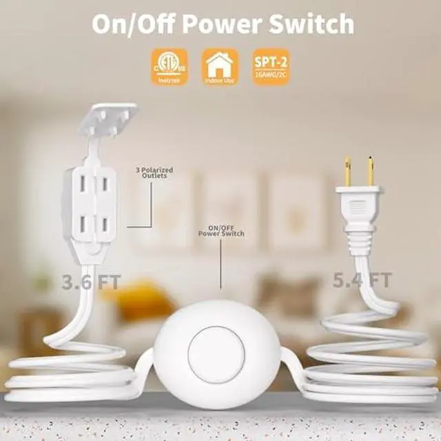 Alt view image 2 of 7 - K KASONIC - Extension Cord with On/Off Switch, 9 Feet 3 Outlets Power Cord with Foot Switch & Safety Outlet Cover, Indoor Use with Lamps, Holiday Christmas Tree Lights, ETL Listed - 2 Pack