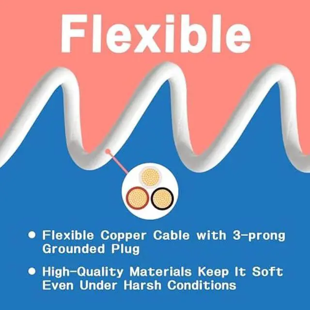 Alt view image 4 of 6 - Indoor Outdoor Extension Cord 10 FT, 16/3 SJTW Weatherproof White Electrical Cords, 13 AMP Heavy Duty 3 Prong Power Cable Great for Garden, Landscaping & Holiday Decorations