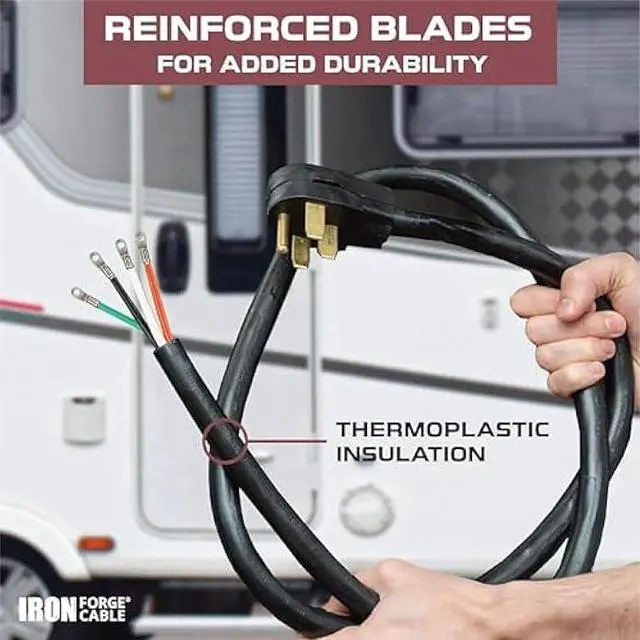 Alt view image 3 of 6 - Iron Forge Cable 4 Prong Black Range Power Cord 12 ft - 50 Amp RV Extension Cord - Heavy Duty 6/8 AWG - NEMA 14-50P Flat Plug 4 Wire EV Cord