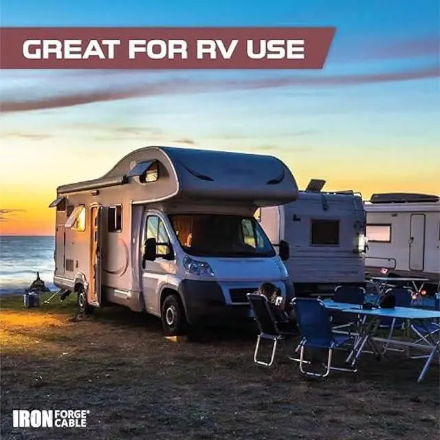 Alt view image 4 of 6 - Iron Forge Cable 4 Prong Black Range Power Cord 12 ft - 50 Amp RV Extension Cord - Heavy Duty 6/8 AWG - NEMA 14-50P Flat Plug 4 Wire EV Cord