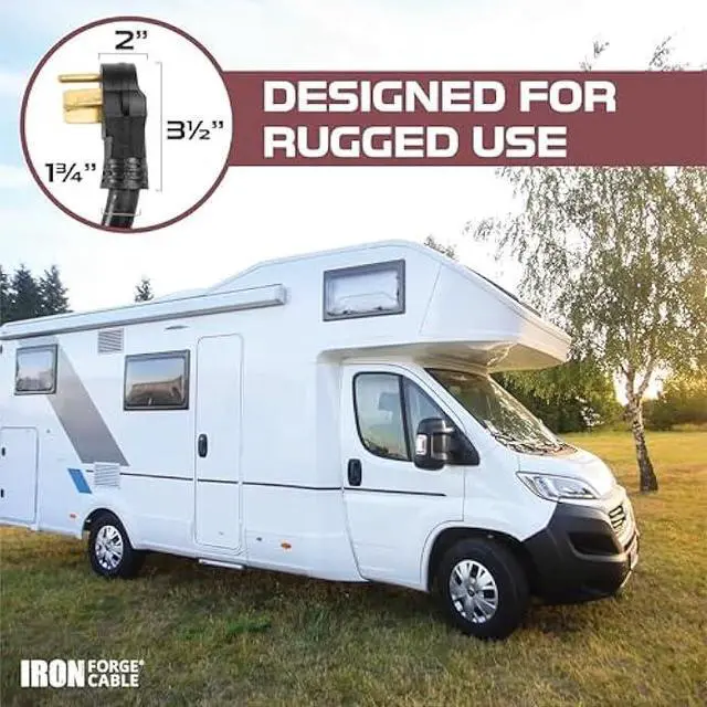 Alt view image 5 of 6 - Iron Forge Cable 4 Prong Black Range Power Cord 12 ft - 50 Amp RV Extension Cord - Heavy Duty 6/8 AWG - NEMA 14-50P Flat Plug 4 Wire EV Cord