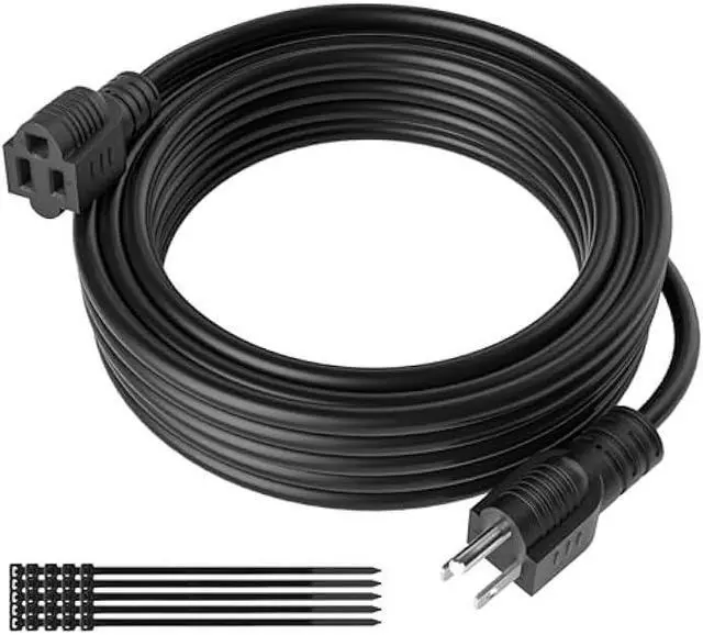 Main image of Extension Cord 12 FT, 3 Prong Extension Power Cord, 16/3 Gauge Flexible Cold, 13A 1625W 16AWG, 3 Prong Electric Cord, ETL, Black Cable with 25 Cable Ties