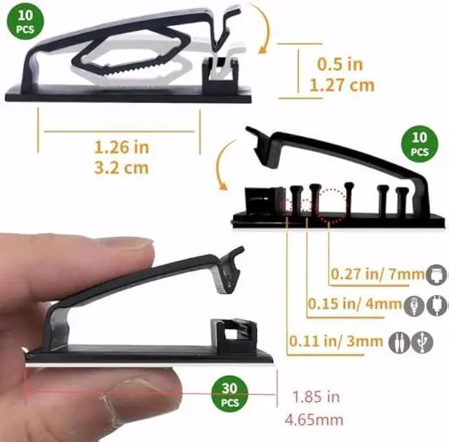 Alt view image 2 of 5 - Cable Clips 50PCS, Self Adhesive Cable Management Clips, Cord Organizer Wire Clips Cord Holder for Appliances PC Wall Ethernet Cable Under Desk Nightstand Home Office Car