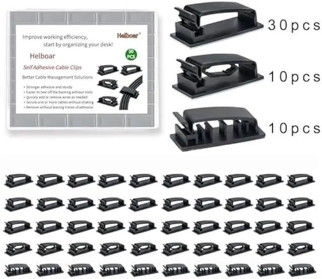 Alt view image 5 of 5 - Cable Clips 50PCS, Self Adhesive Cable Management Clips, Cord Organizer Wire Clips Cord Holder for Appliances PC Wall Ethernet Cable Under Desk Nightstand Home Office Car