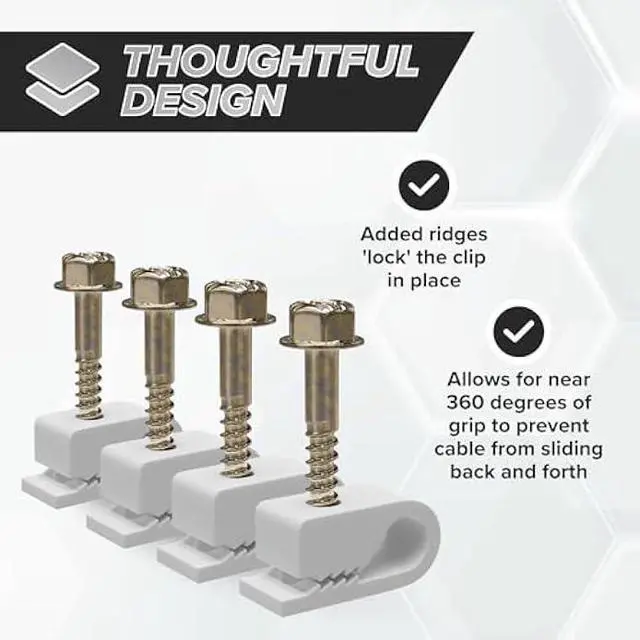Alt view image 4 of 7 - THE CIMPLE CO - Single Coaxial Cable Clips, Cat6, Electrical Wire Cable Clip, 1/4 in (6 mm) Screw Clip and Fastener, White (50 Pieces per Bag)