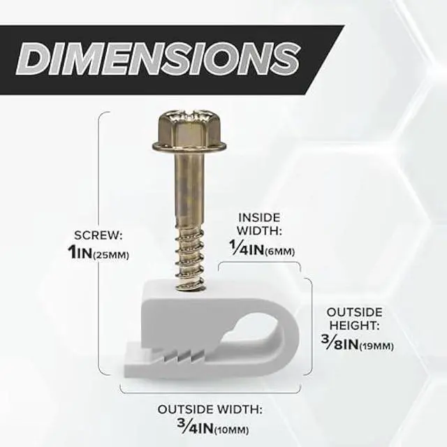 Alt view image 7 of 7 - THE CIMPLE CO - Single Coaxial Cable Clips, Cat6, Electrical Wire Cable Clip, 1/4 in (6 mm) Screw Clip and Fastener, White (50 Pieces per Bag)