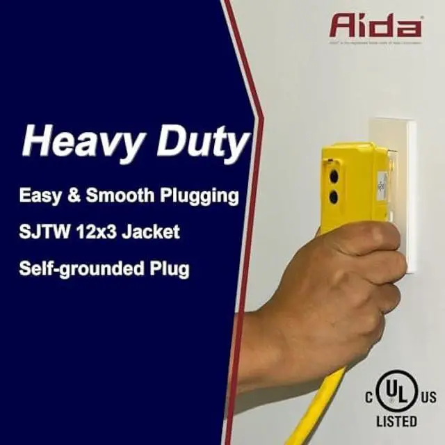 Alt view image 4 of 5 - AIDA 3FT Auto Reset 12/3 Gauge SJTW Heavy Duty GFCI Extension Cord with 3 Prong Grounded Plug, 15 AMP Yellow Outdoor Extension Cable with LED Lighted, UL Listed, 1 Pack (3FT GFCI Plug Adapter)