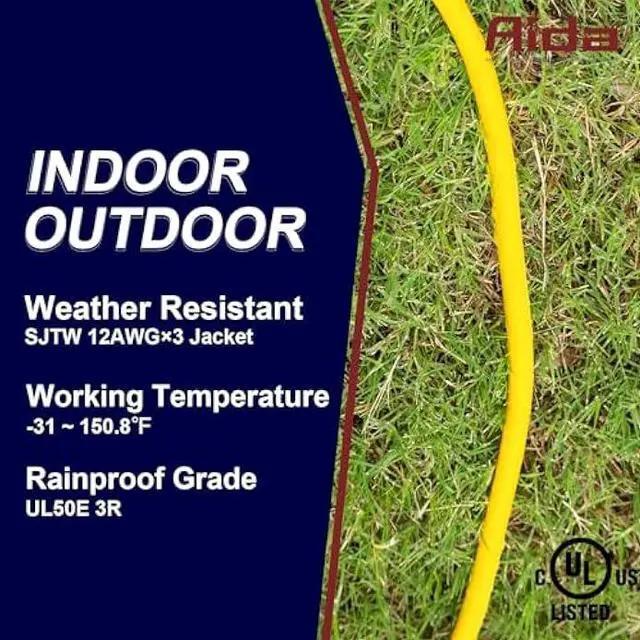 Alt view image 5 of 5 - AIDA 3FT Auto Reset 12/3 Gauge SJTW Heavy Duty GFCI Extension Cord with 3 Prong Grounded Plug, 15 AMP Yellow Outdoor Extension Cable with LED Lighted, UL Listed, 1 Pack (3FT GFCI Plug Adapter)