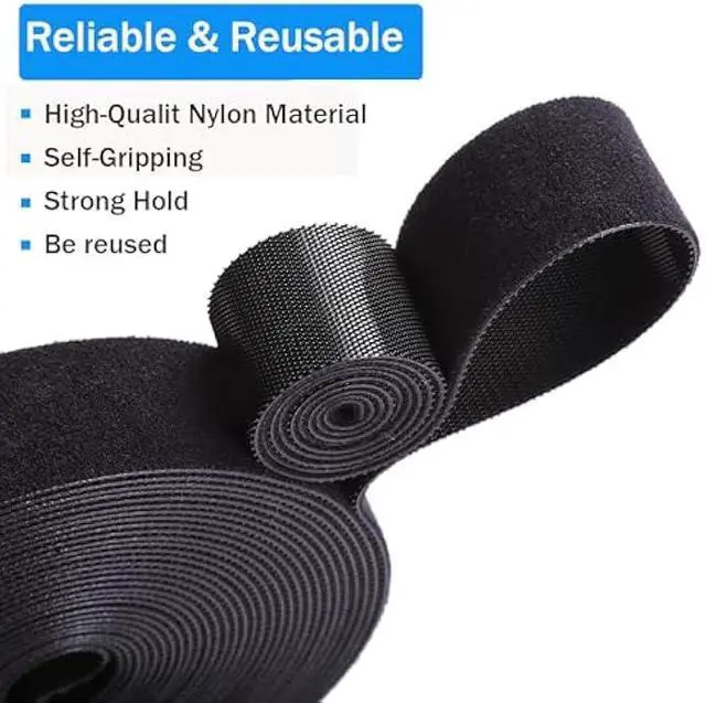 Alt view image 2 of 6 - Reusable Fastening Tape Cable Ties Roll 2 Inch Double Side Hook Roll Hook and Loop Cord Management Wire Organizer Straps Black 5 Yard