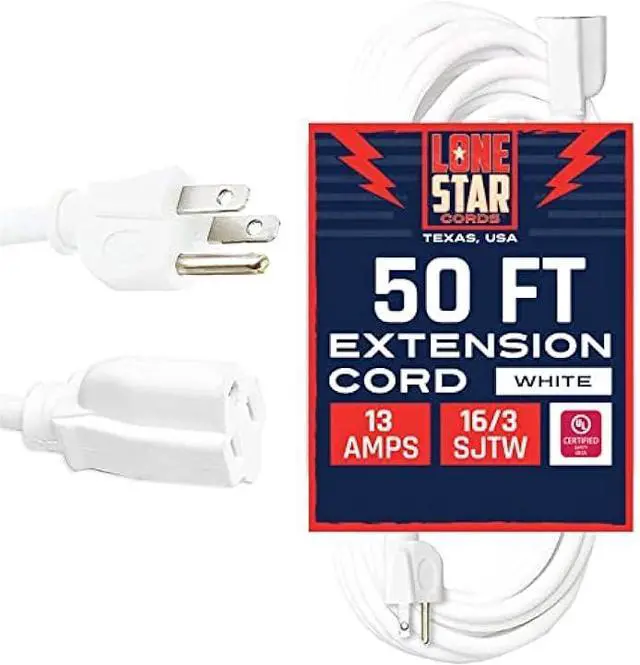 Main image of Lone Star 13 Amp White Extension Cord 50 ft for Outdoor & Indoor, 16/3 SJTW Weatherproof Heavy Duty Outdoor Extension Cord 3 Prong, Power Cable for Outside, Outdoor Lights, Lawn & Home Office