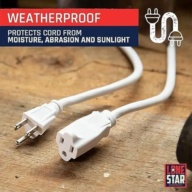 Alt view image 3 of 5 - Lone Star 13 Amp White Extension Cord 50 ft for Outdoor & Indoor, 16/3 SJTW Weatherproof Heavy Duty Outdoor Extension Cord 3 Prong, Power Cable for Outside, Outdoor Lights, Lawn & Home Office