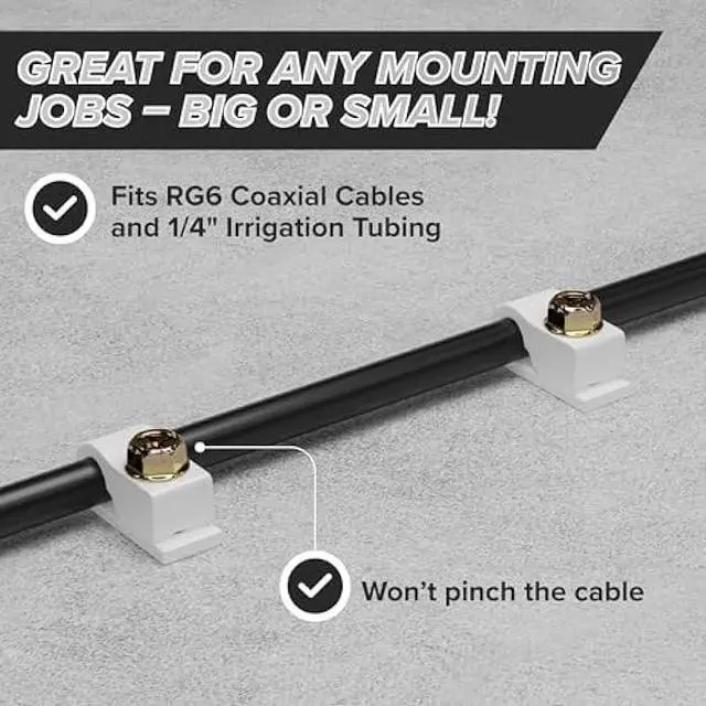 Alt view image 2 of 7 - THE CIMPLE CO - Single Coaxial Cable Clips, Cat6, Electrical Wire Cable Clip, 1/4 in (6 mm) Screw Clip and Fastener, White (50 Pieces per Bag)