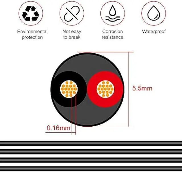 Alt view image 3 of 7 - 20M/65.6ft Low Voltage Wire, Outdoor Landscape Lighting Cable, 18 Gauge Conductor Extension Cable, 18AWG Electrical Cord Red & Black Tinned Copper Hookup Wire Kit, 2 Pin with Black Reel Package