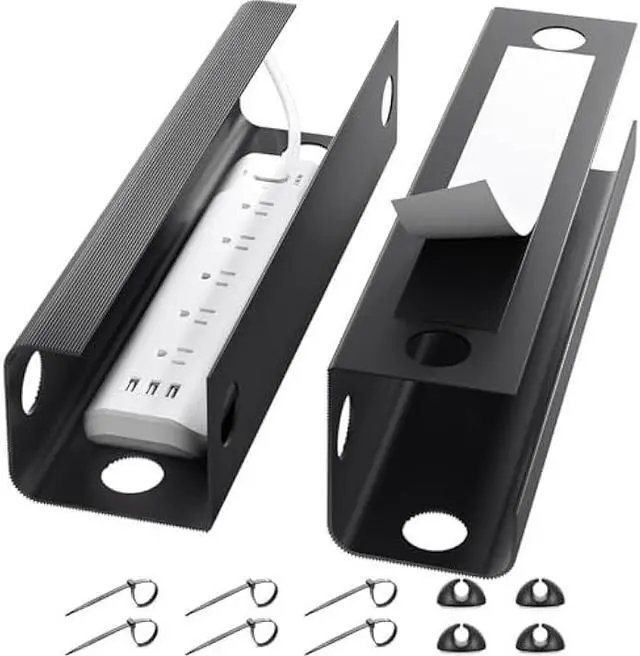 Main image of Yecaye 2 Pack Cable Management Under Desk, 31.5 in Under Desk Cable Management Tray,Cord Hider,Cord Organizer, No Screw Wire Management for Office and Home, Black