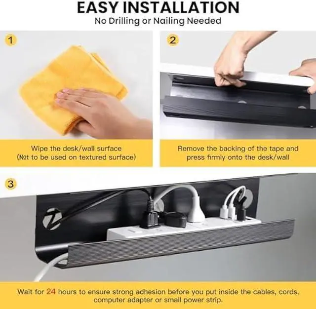 Alt view image 3 of 5 - Yecaye 2 Pack Cable Management Under Desk, 31.5 in Under Desk Cable Management Tray,Cord Hider,Cord Organizer, No Screw Wire Management for Office and Home, Black