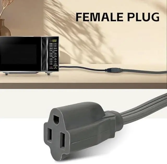 Alt view image 5 of 6 - Heavy Duty Appliance Extension Cord 3 ft - 14 Gauge 3 Prong Flat Plug Extension Cord, 15 Amp SPT-3 Extension Cable for Refrigerator, Space Heater, Air Conditioner, Indoor Use, White