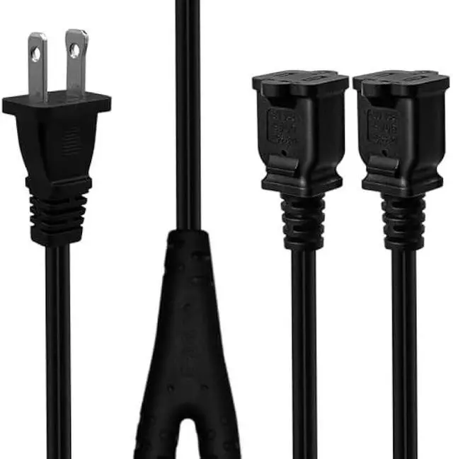 Alt view image 6 of 6 - 1-15P to Dual 1-15R Splitter Cord,2-Prong Extension Cord US AC 2-Prong Male and Female Power Cable SPT2 18AWG 10A/125V, 2-Outlet Saver Power Extension Cord Cable (1-15P to 2X1-15R, 2ft/0.6m)