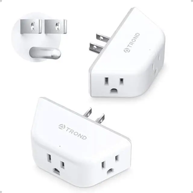 Main image of TROND Multi Plug Outlet Extender 2 Pack - Electrical Wall Splitter, 3 Way Angled Wall Outlet Adapter, Cruise Essentials, Small Multiple Plug Expander for Cruise Ship Home Office Dorm Room, White