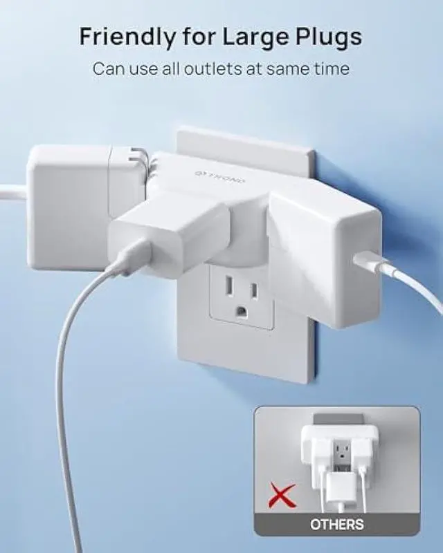 Alt view image 4 of 5 - TROND Multi Plug Outlet Extender 2 Pack - Electrical Wall Splitter, 3 Way Angled Wall Outlet Adapter, Cruise Essentials, Small Multiple Plug Expander for Cruise Ship Home Office Dorm Room, White