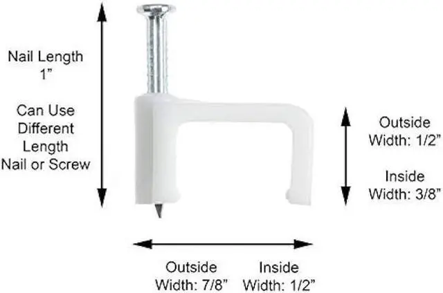 Alt view image 4 of 6 - THE CIMPLE CO - Dual, Twin, or Siamese Coaxial Cable Clips, Cat6, Electrical Wire Cable Clip, 1/2 in Nail Clip and Fastener, White (100 Pieces per Bag)