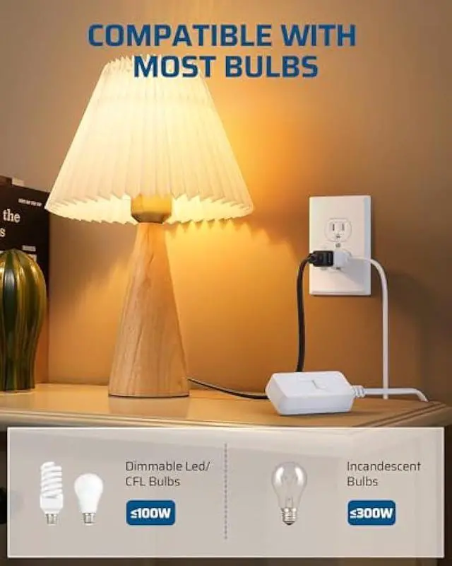 Alt view image 2 of 5 - DEWENWILS Plug in Dimmer Switch for Lamp, Table Lamp Dimmer for Dimmable LED/CFL Lights and Incandescent Bulbs, Full Range Slide Control, 5 ft Extension Cord, White