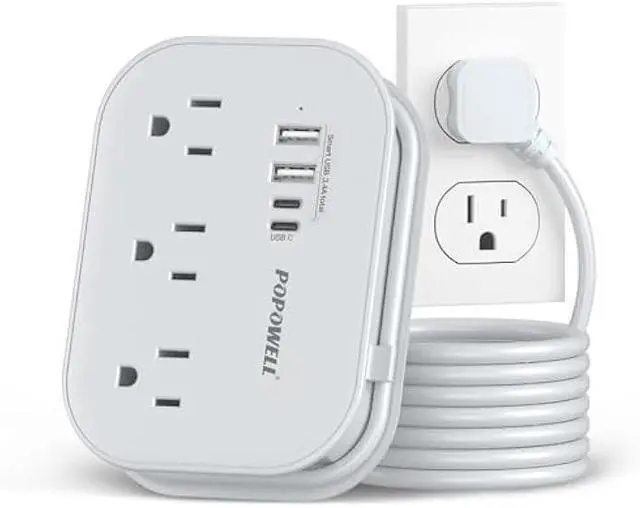 Main image of Flat Plug Power Strip- USB Travel Power Strip, 3 Outlets and 4 USB Ports(2 USBC) Desktop Charging Station, 5 Ft Wrapped Extension Cord, Non-Surge Protector for Cruise Essentials, Travel, Home, Dorm.