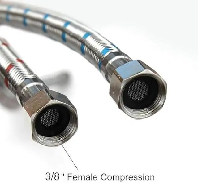 Alt view image 2 of 6 - Flexible Connector Braided Stainless Steel Bathroom Faucet Supply Lines Bathroom Kitchen Faucet Hose 24 Length 3/8 -Inch Female Compression Thread x M10 Male Connector x 2 Pcs (1 Pair)