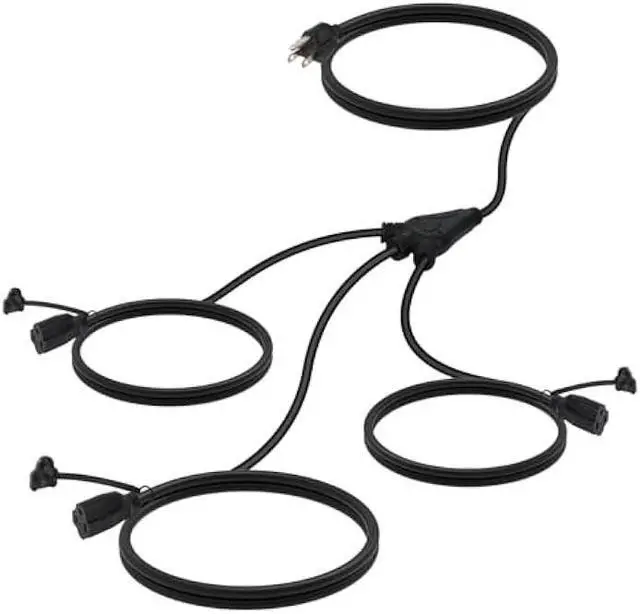 Main image of EP Outdoor Extension Cord 1 to 3 Splitter, Max 6ft End to End (12FT Total), 3 Prong Outlets Plugs, 16/3 SJTW Weatherproof Wire for Christmas Landscape String Lights, Black