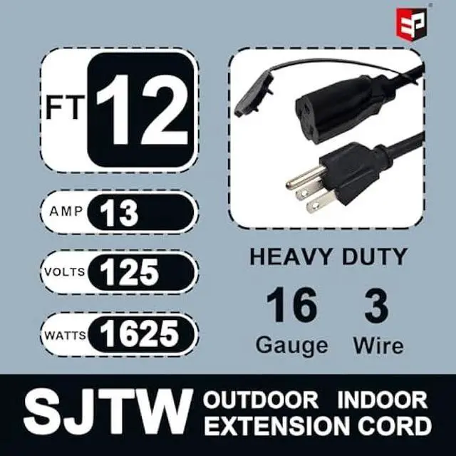 Alt view image 2 of 5 - EP Outdoor Extension Cord 1 to 3 Splitter, Max 6ft End to End (12FT Total), 3 Prong Outlets Plugs, 16/3 SJTW Weatherproof Wire for Christmas Landscape String Lights, Black
