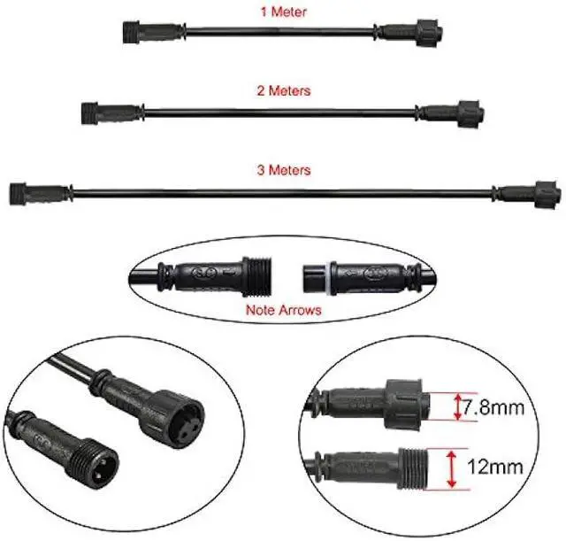 Alt view image 5 of 5 - 5PCS 3.28ft 1m Extension Cable Wire Cord with Male and Female 2Pin Connectors at Both Ends for Single Color LED Deck Lights