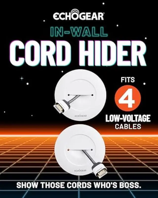 Alt view image 2 of 5 - ECHOGEAR TV Cord Hider for Wall Mounted TV - White Cable Management Kit Hides TV Wires Behind The Wall- Includes 2 Pass Throughs, Locking Brackets, and Hole Saw Drill Attachment for Easy Install