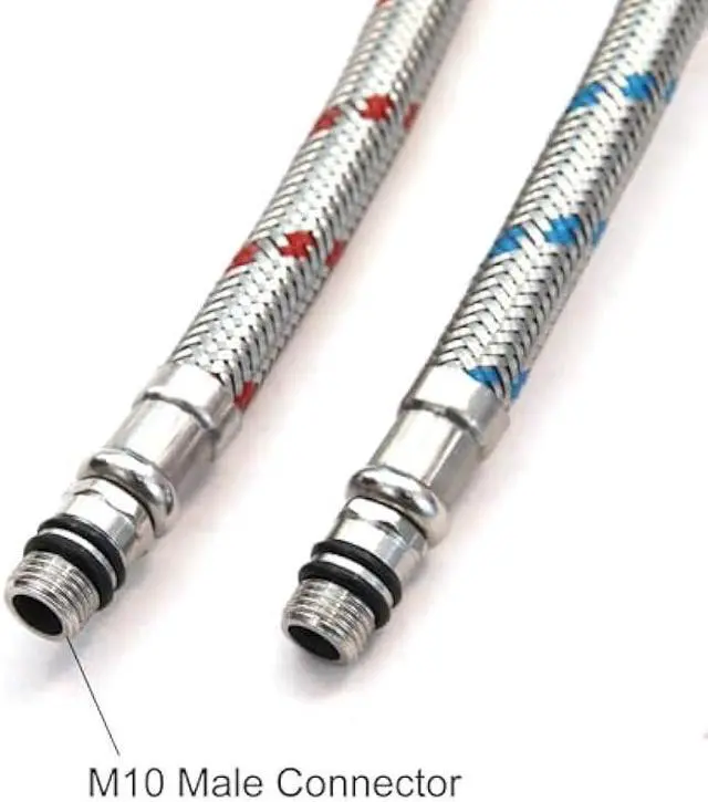 Alt view image 3 of 6 - Flexible Connector Braided Stainless Steel Bathroom Faucet Supply Lines Bathroom Kitchen Faucet Hose 24 Length 3/8 -Inch Female Compression Thread x M10 Male Connector x 2 Pcs (1 Pair)