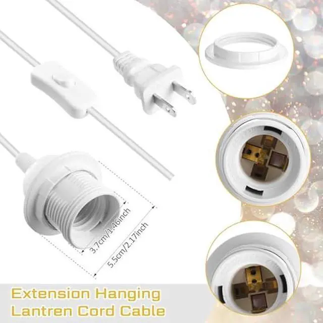 Alt view image 4 of 7 - Reginary 6 Pieces Hanging Light Cord Kit Lantern Bulb Cord Cable Extension Plug in Pendant with in-line On/Off Switch E27 Socket Lamp Kit for DIY Pendant Lamp(15 Feet/ 4.5 M,White)