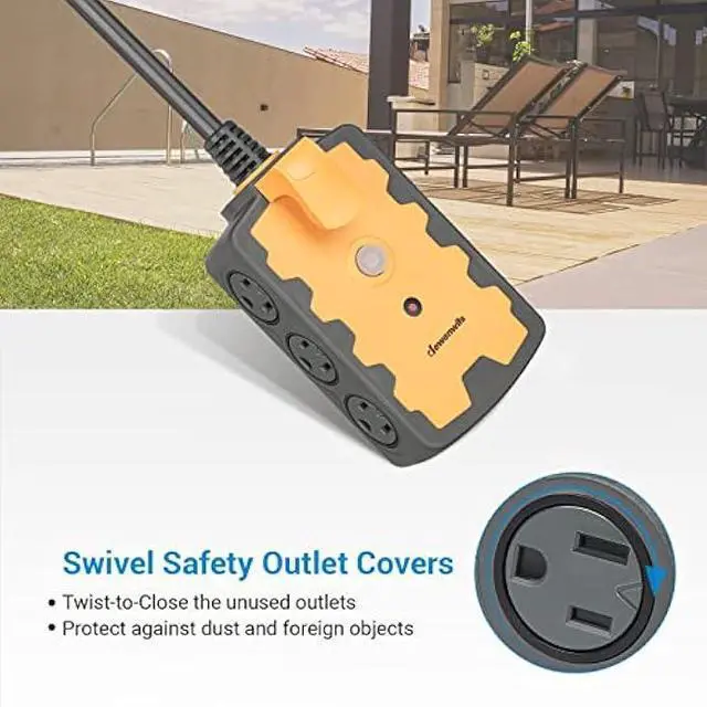 Alt view image 5 of 7 - DEWENWILS Workshop Power Strip, 6-Outlets Strip with 15 FT Extension Cord, Heavy Duty 14/3C Gauge, SJTW Power Cord for Indoor Outdoor, 15A Circuit Breaker, Swivel Safety Covers, ETL Listed