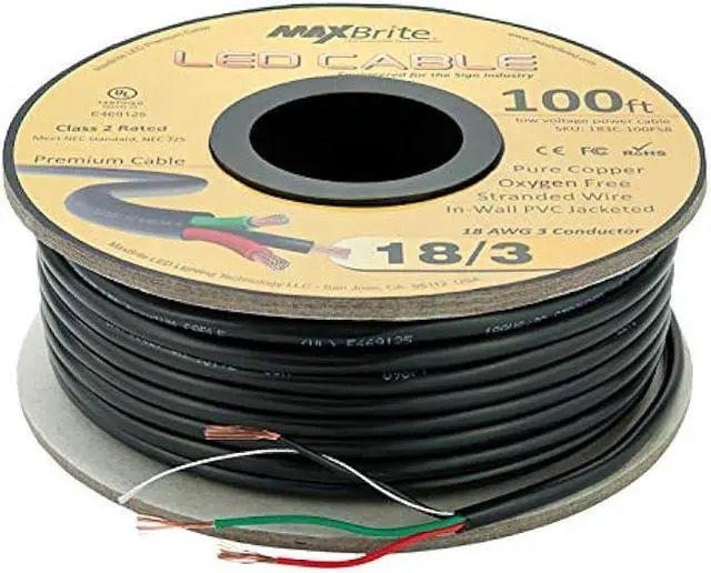 Alt view image 3 of 3 - 100 ft. 18AWG Low Voltage LED Cable 3 Conductor Black Sleeve in-Wall Speaker Wire UL/cUL Class 2 Certified