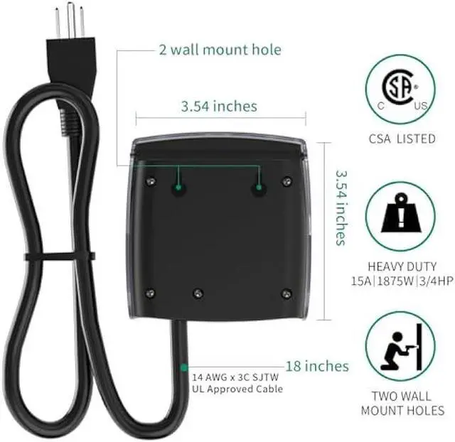 Alt view image 3 of 5 - G-Homa [Enhanced] Outdoor Timers, Mechanical 24 Hour Timer Outlet, Outdoor Light Timer Waterproof with Protective Cover, 18 in Cord, 15A 3/4HP, CSA Listed, Ideal for Engine Block Heater, Pool Pump