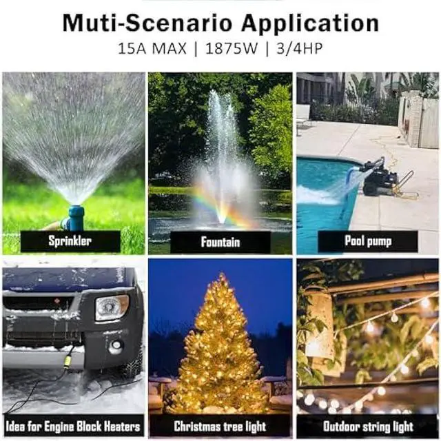 Alt view image 4 of 5 - G-Homa [Enhanced] Outdoor Timers, Mechanical 24 Hour Timer Outlet, Outdoor Light Timer Waterproof with Protective Cover, 18 in Cord, 15A 3/4HP, CSA Listed, Ideal for Engine Block Heater, Pool Pump