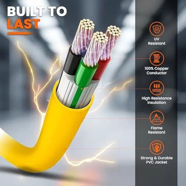 Alt view image 5 of 6 - Lighted Outdoor Extension Cord - Heavy Duty Yellow Power Cable Splitter by Journeyman-Pro 3-Prong NEMA 5-15P to Three Electrical Outlets (Inline Triple-Tap) 5-15R - 15 AMP 125 Volts Short (3FT)