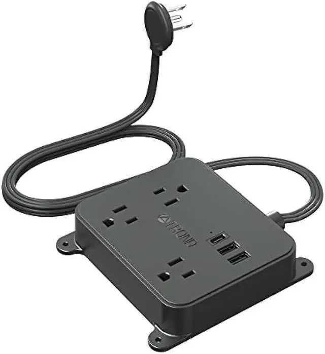 Main image of TROND Ultra Thin Flat Extension Cord, Flat Plug Power Strip with 3 USB Charger, 3 AC Outlets Desktop Charging Station, Wall Mount Low Profile Power Strip for Home, Bedroom, Dorm Room Essentials Black
