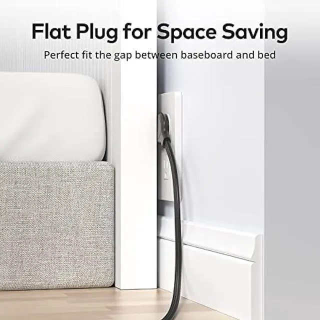 Alt view image 4 of 5 - TROND Ultra Thin Flat Extension Cord, Flat Plug Power Strip with 3 USB Charger, 3 AC Outlets Desktop Charging Station, Wall Mount Low Profile Power Strip for Home, Bedroom, Dorm Room Essentials Black