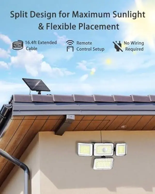 Alt view image 2 of 5 - CLAONER Solar Outdoor Lights Motion Sensor 3500LM 288 LED Solar Security Lights with Remote Control IP67 Waterproof 4 Heads Solar Flood Lights with 16.4ft Cable 4 Modes Wall Lights(2 Pack)