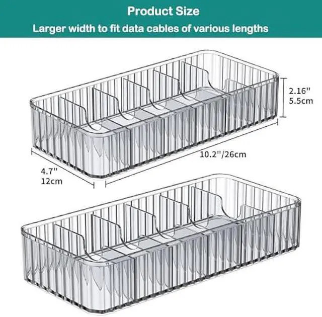 Alt view image 3 of 5 - Cable Storage Boxes Organizers 2 Pack,Cord Charger Storage Organizer Box Case with 20pcs Cable Ties,Stackable,Clear