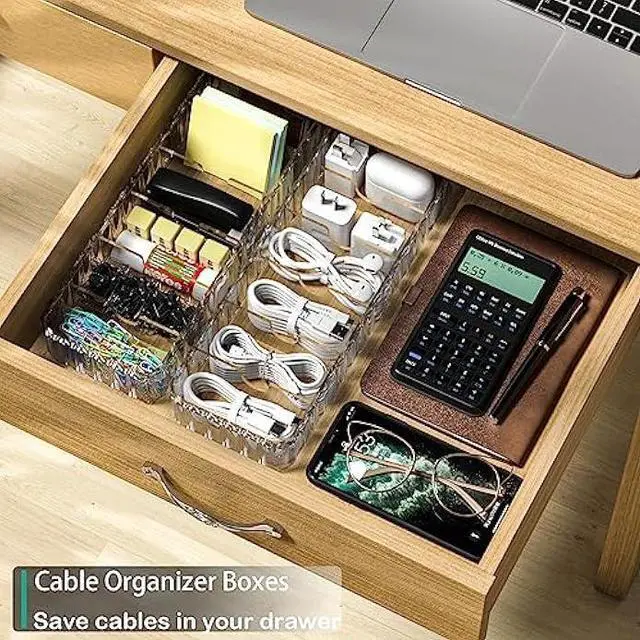 Alt view image 4 of 5 - Cable Storage Boxes Organizers 2 Pack,Cord Charger Storage Organizer Box Case with 20pcs Cable Ties,Stackable,Clear