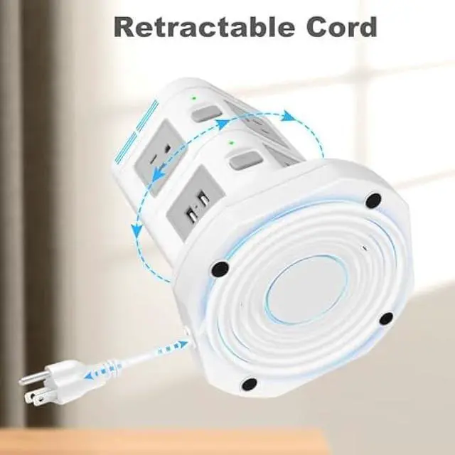 Alt view image 5 of 5 - Power Strip Tower [No Wireless], ODOM 1800J Surge Protector, 6 AC Outlets+4 USB Ports+6 Ft Retractable Extension Cord, 13A Multiple Charging Station for Home Business Office Dorm