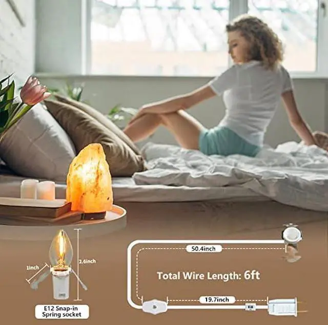 Alt view image 4 of 6 - 4 Pack Lights Accessory Cord with 4 C7 Led Light Bulb, Clip-in Lamp Cord Replacement, Candelabra-Base E12 Socket White Cord with On/Off Switch Pluggs for Holiday Decorations