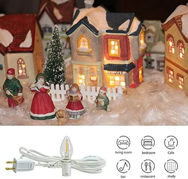 Alt view image 5 of 6 - 4 Pack Lights Accessory Cord with 4 C7 Led Light Bulb, Clip-in Lamp Cord Replacement, Candelabra-Base E12 Socket White Cord with On/Off Switch Pluggs for Holiday Decorations